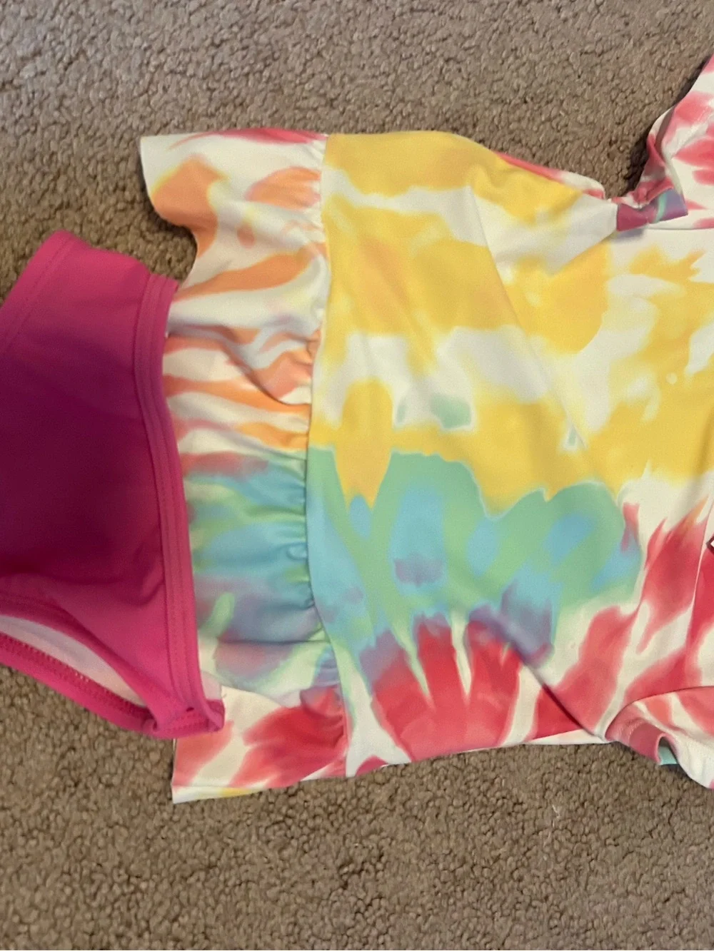 Kids Tie-Dye One-Piece Swimsuit with Pink Accent